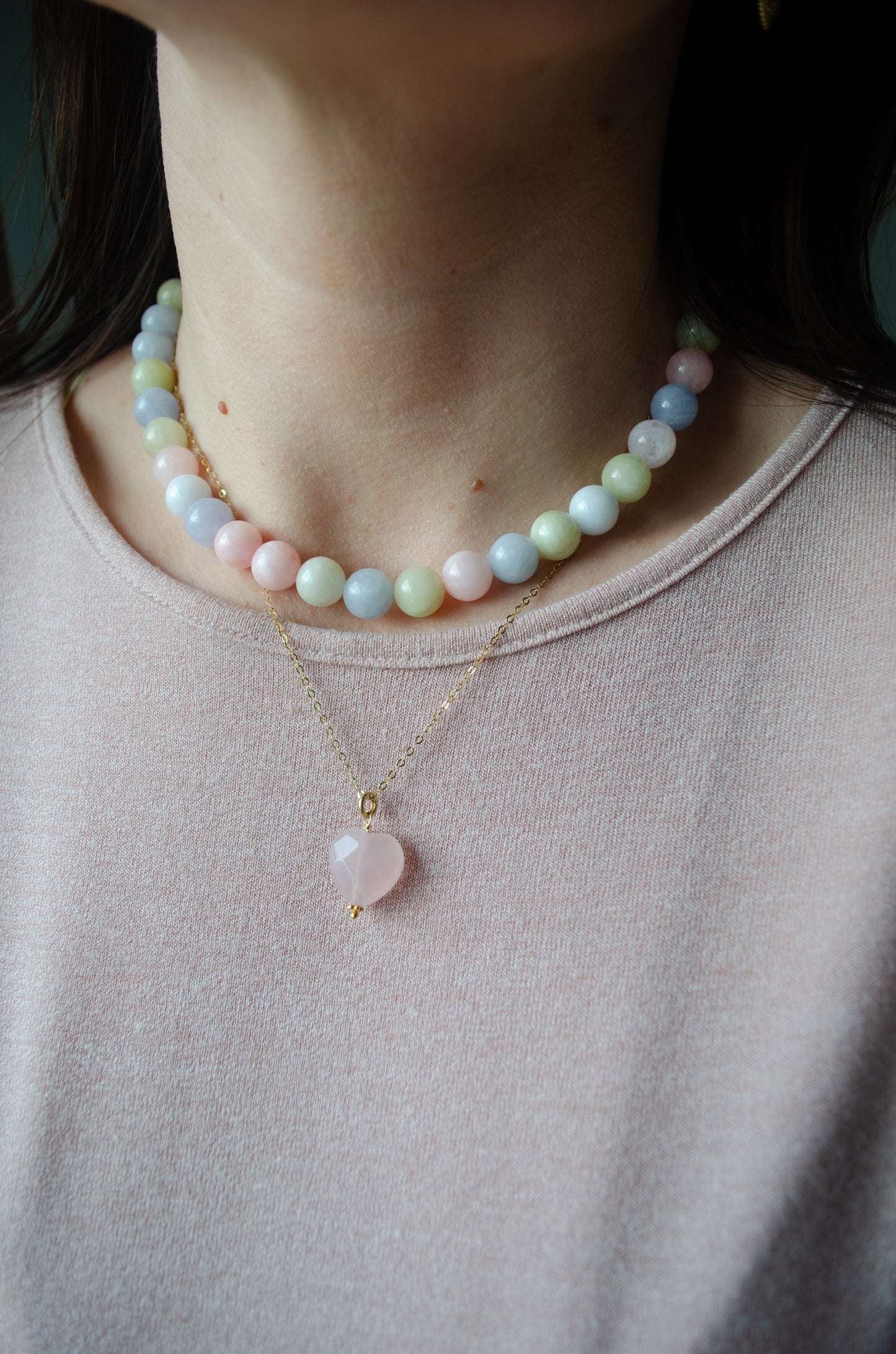 Rose Quartz heart on chain
