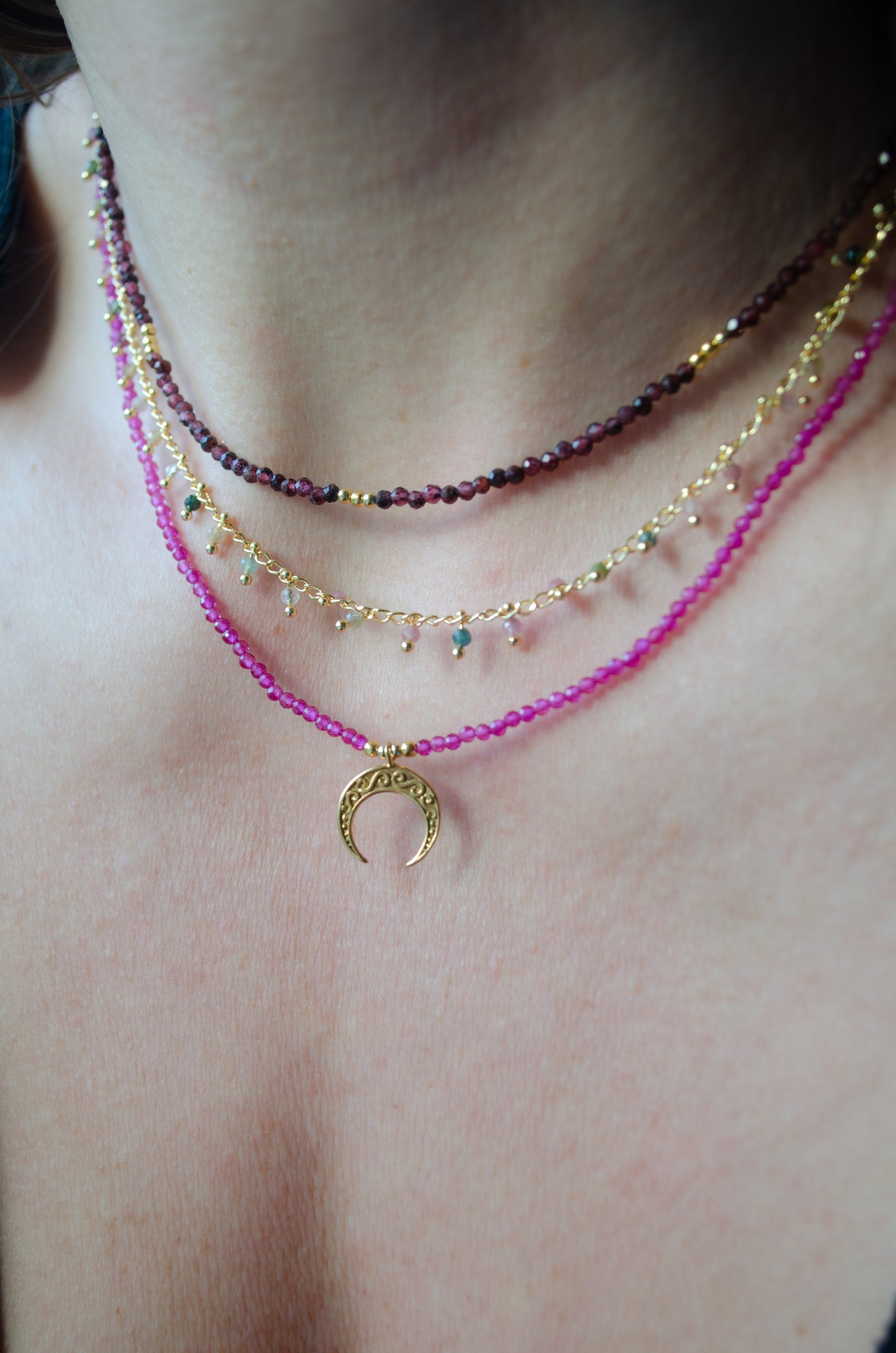 Horned Moon necklace with Ruby