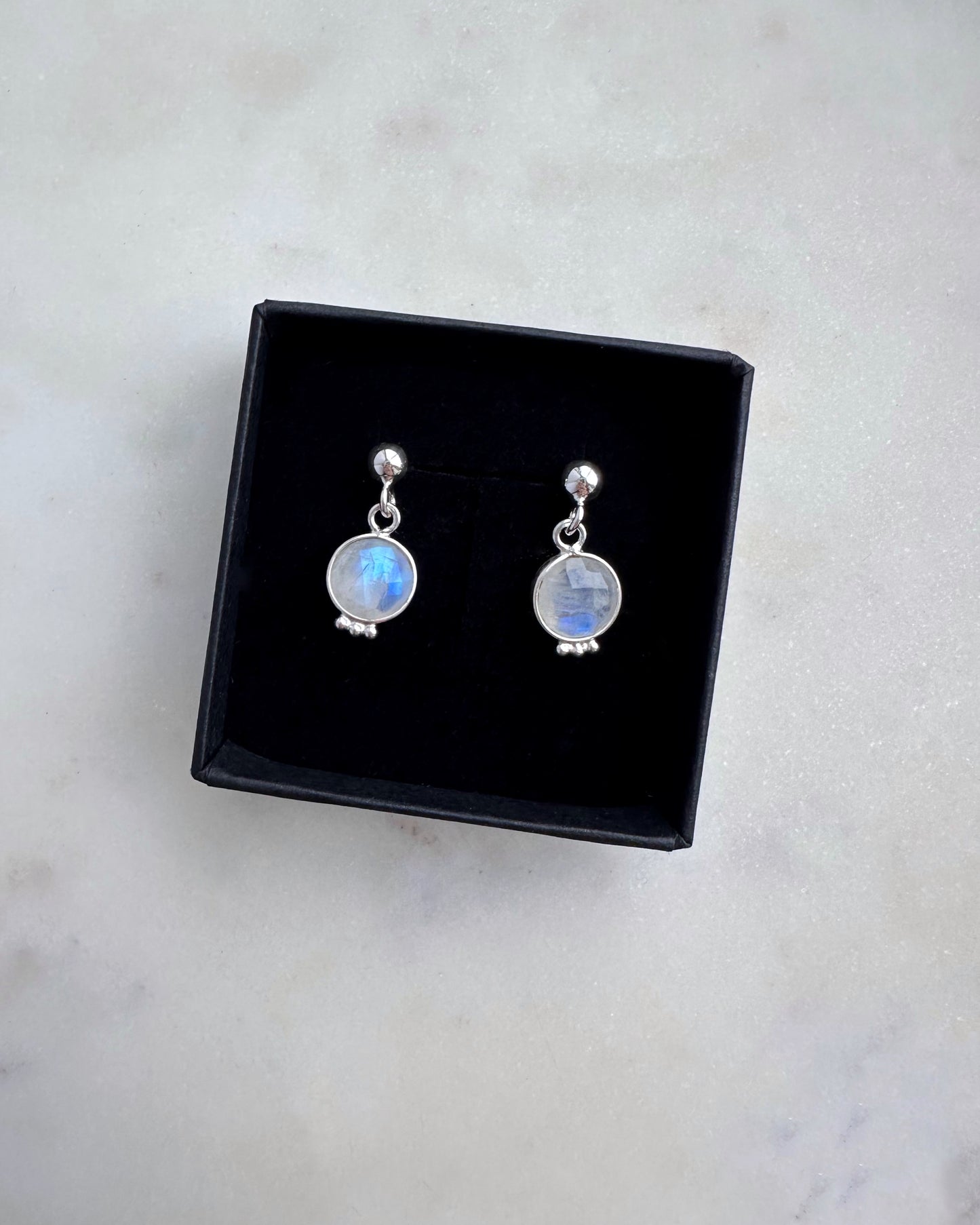 Silver Rainbow Moonstone earrings