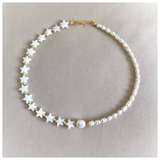 Asymmetric Pearls and Stars necklace