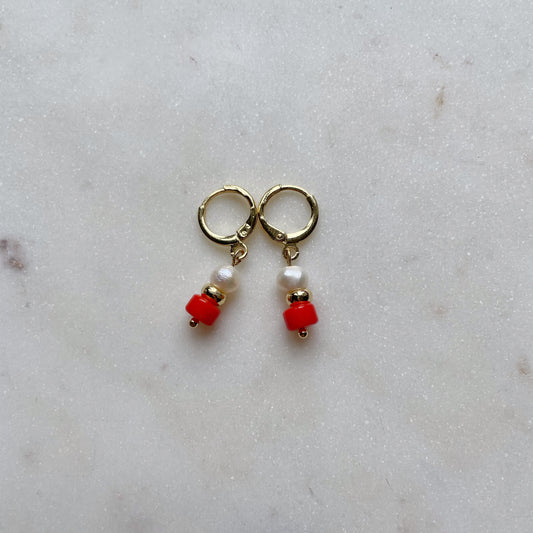 Coral & Pearl earrings