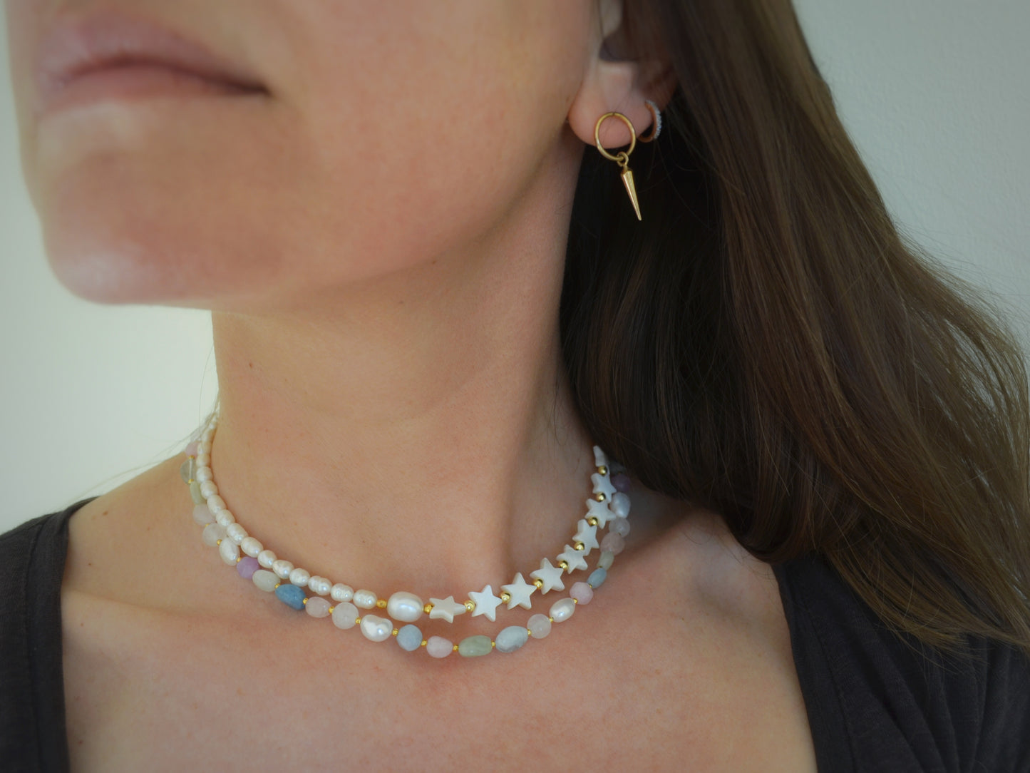 Asymmetric Pearls and Stars necklace