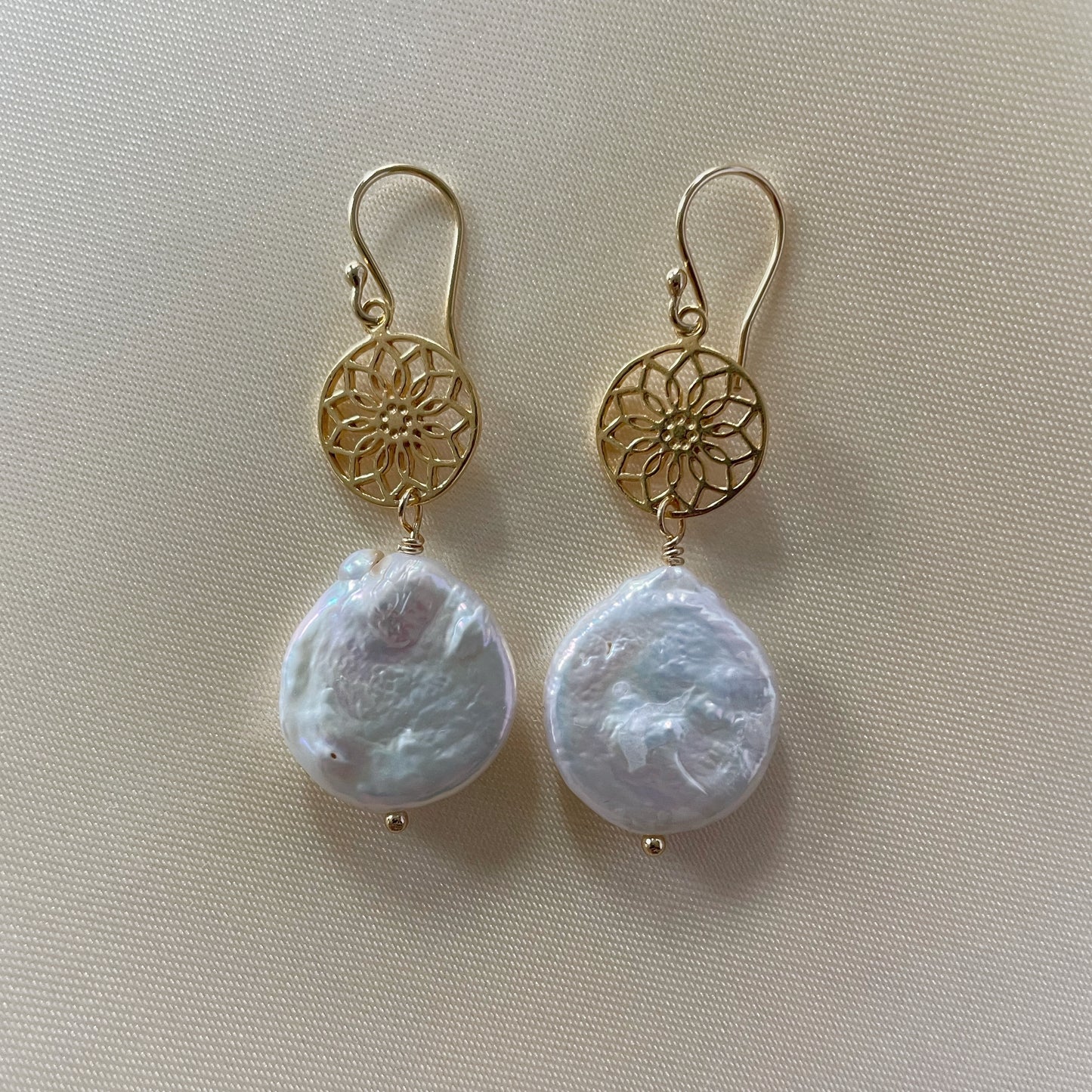 Coin Pearl and Mandala earrings