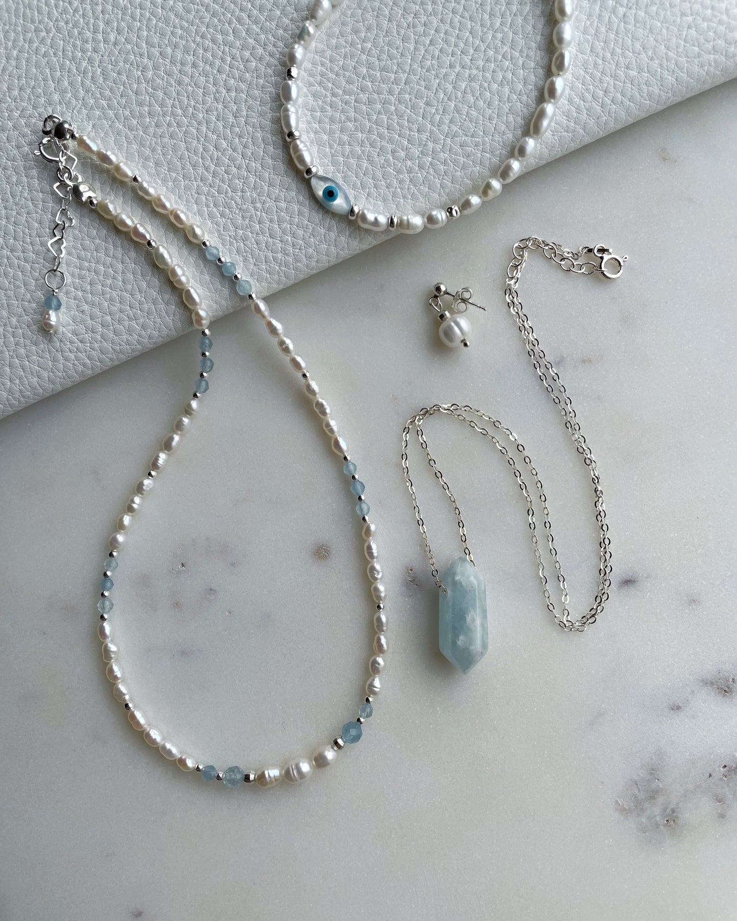 Pearls with Aquamarine necklace
