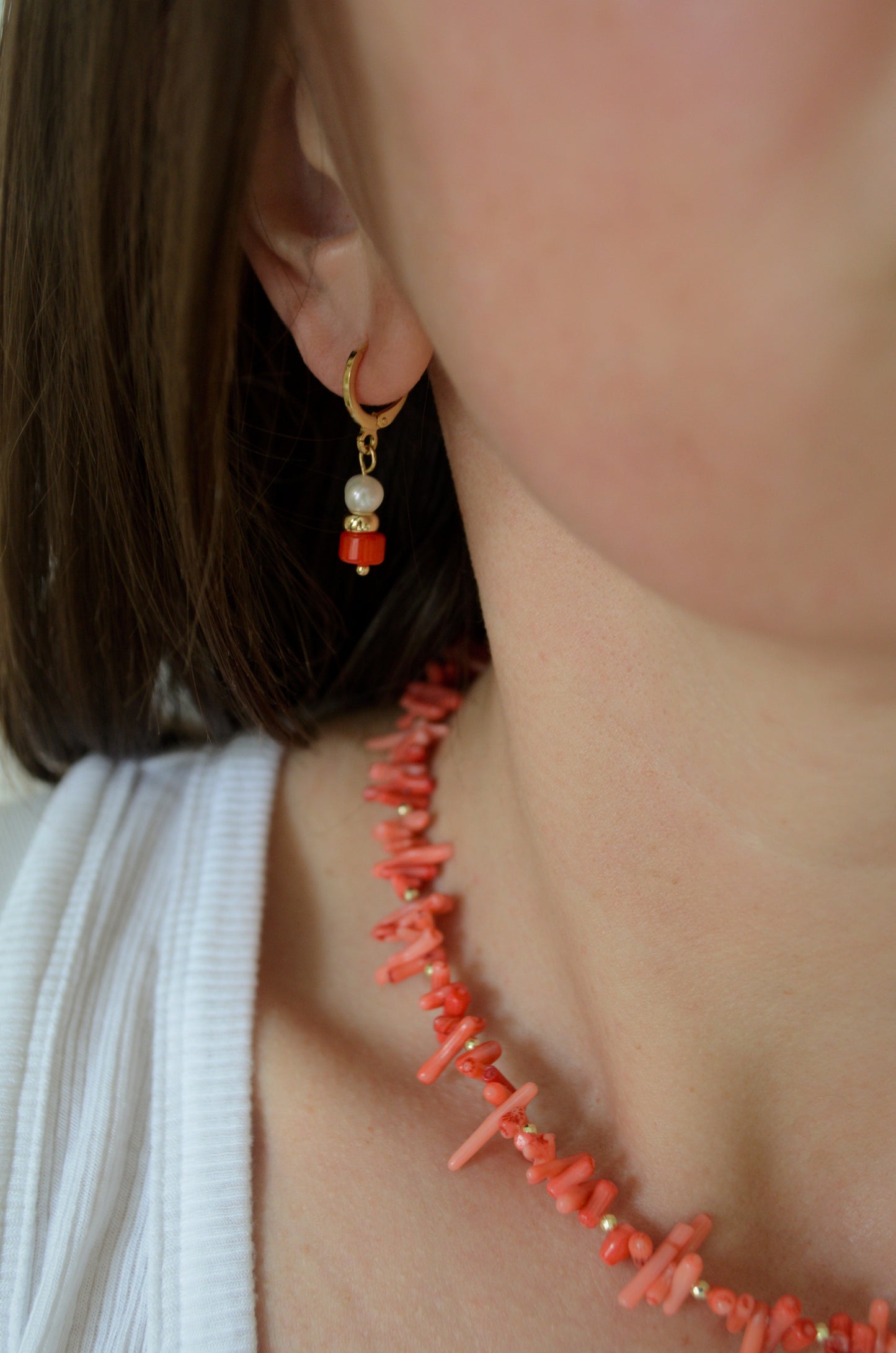 Coral & Pearl earrings